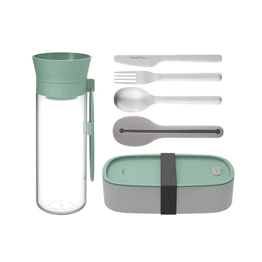 Berghoff Leo Lunch Set Water Bottle Flatware And Bento Box Green