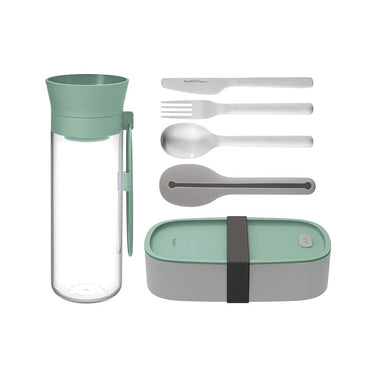 Berghoff Leo Lunch Set Water Bottle Flatware And Bento Box Green