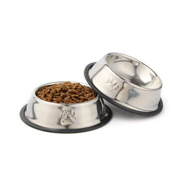 Qpey Pet Food Bowl Stainless Steel Non Skid Pet Paws Doodler Dish Is Perfect For A Small Dog Cat Kitten Puppy 2pc