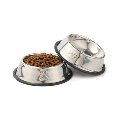 Qpey Pet Food Bowl Stainless Steel Non Skid Pet Paws Doodler Dish Is Perfect For A Small Dog Cat Kitten Puppy 2pc